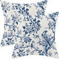 Navy Blue Spring Floral Pillow Covers 18 x 18 Inch Set of 2 for Vintage Chinoiserie Flowers Bird Decor Throw Pillows Plant Farmhouse Outdoor Decorative Cushion Cases for Couch Bed Decorations