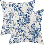 Navy Blue Spring Floral Pillow Covers 18 x 18 Inch Set of 2 for Vintage Chinoiserie Flowers Bird Decor Throw Pillows Plant Farmhouse Outdoor Decorative Cushion Cases for Couch Bed Decorations