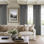 Charcoal Gray Linen Pinch Pleat Semi Sheer 120 Inch Curtains 2 Panels Set | - Image 7