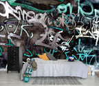 AFZEVEB-Black and White Art Graffiti Wallpaper Wall murals for Bathroom 136"x96" (Not Peel and Stick)