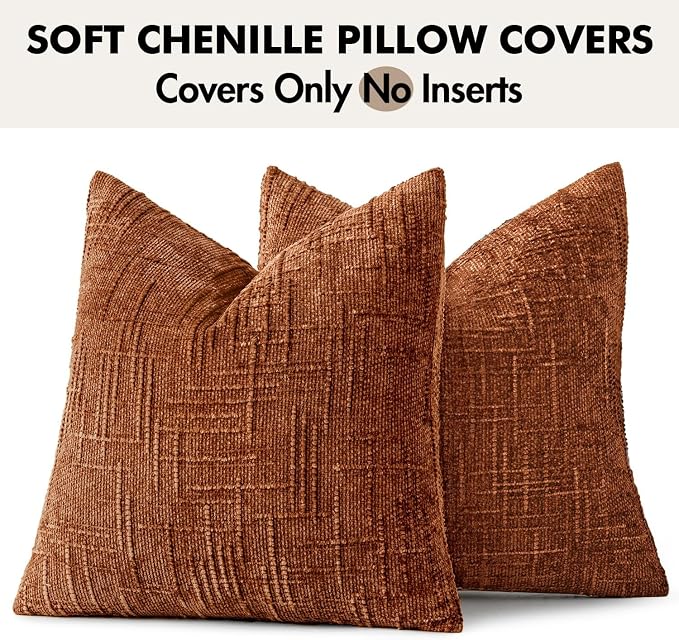 MIULEE Chenille Textured Fall Throw Pillow Covers Burnt Orange 18x18 | Set of 2 - Image 9