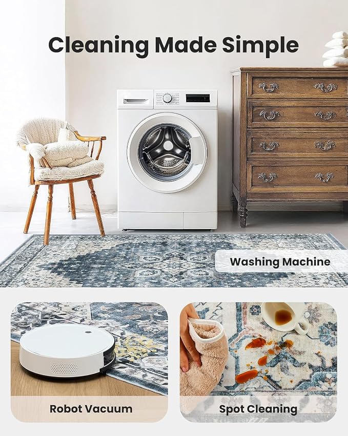 AMADA HOMEFURNISHING 2'6"x10' Washable Area Rug, Low-Profile Entryway Rug - Image 4