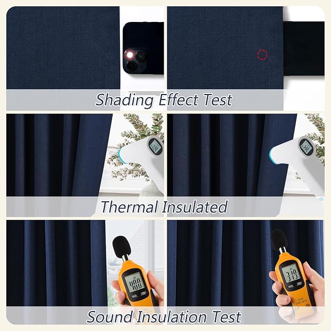 Navy Blue 100% Blackout Curtains 96 Inch Length 2 Panels Set - Image 5