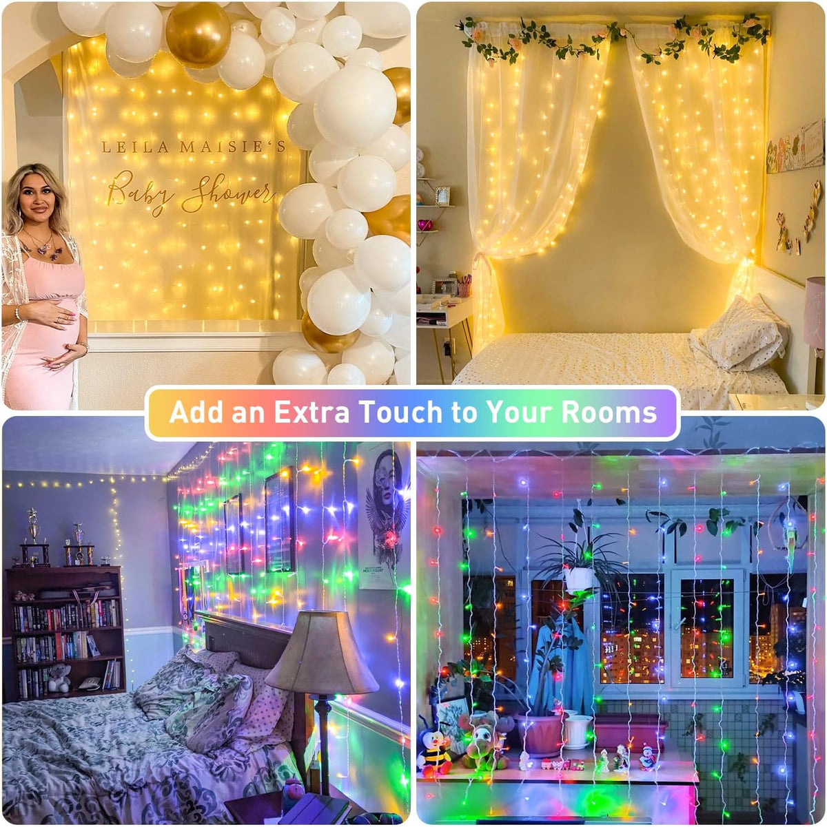 JMEXSUSS 300LED Dual Color Changing Curtain Lights with Remote, 9.8 x 9.8ft Connectable Plug in Christmas String Lights for Bedroom Backdrop Outdoor Decor, Warm White to Multicolor
