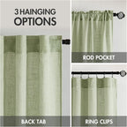 MIULEE Sage Green Linen Curtains 52x54 Inch Length 2 Panels - Image 3