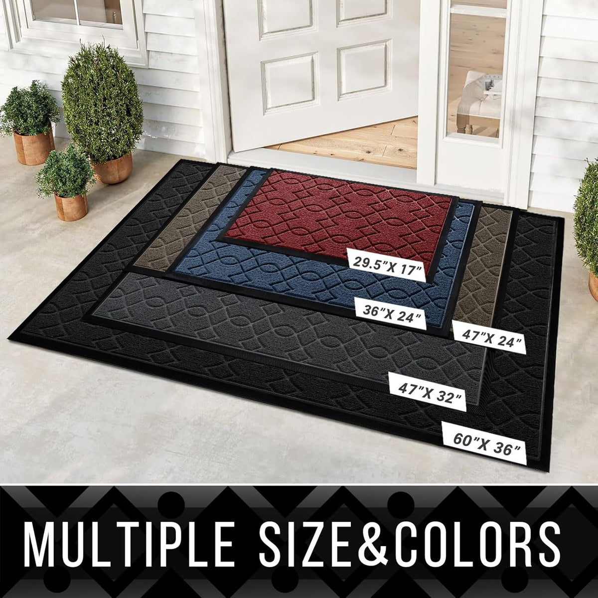 Yimobra Front Door Mat Outside Entrance, 47x24 All-Season Waterproof Welcome Matt Outdoor, All-Weather Non-Slip Doormat, Porch Patio Indoor Entrance Mat, Brown
