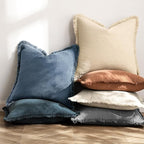 MIULEE Linen Fringe Decorative Euro Throw Pillow Covers Blue Ashes 26x26 | Set - Image 6