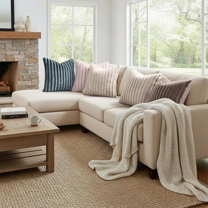 decorUhome Fall Faux Fur Throw Pillow Covers 12x20 Set of 2 Pink White | - Image 7
