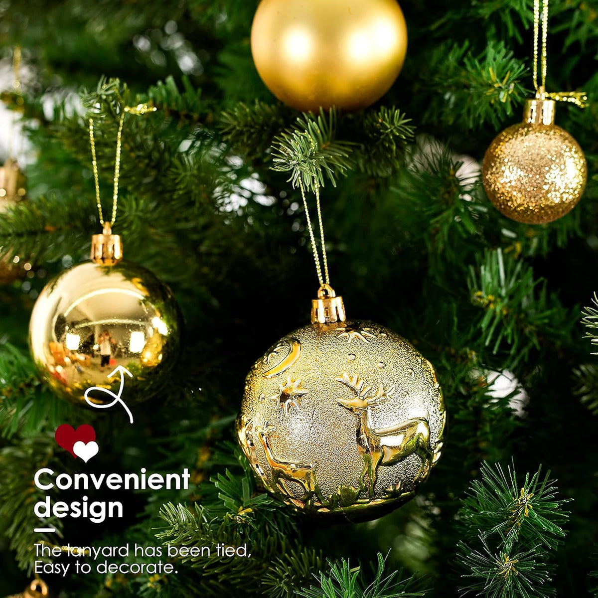 Senjie Gold Shatterproof Christmas Ball Ornaments, 32 Pcs, Plastic, Hanging, Christmas, Wedding