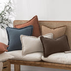 MIULEE Boho Linen Fringe Decorative Fall Pillow Covers Reddish Brown 20x20 | - Image 7