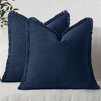 MIULEE Linen Fringe Decorative Euro Throw Pillow Covers Dark Navy 24x24 | Set by MIULEE