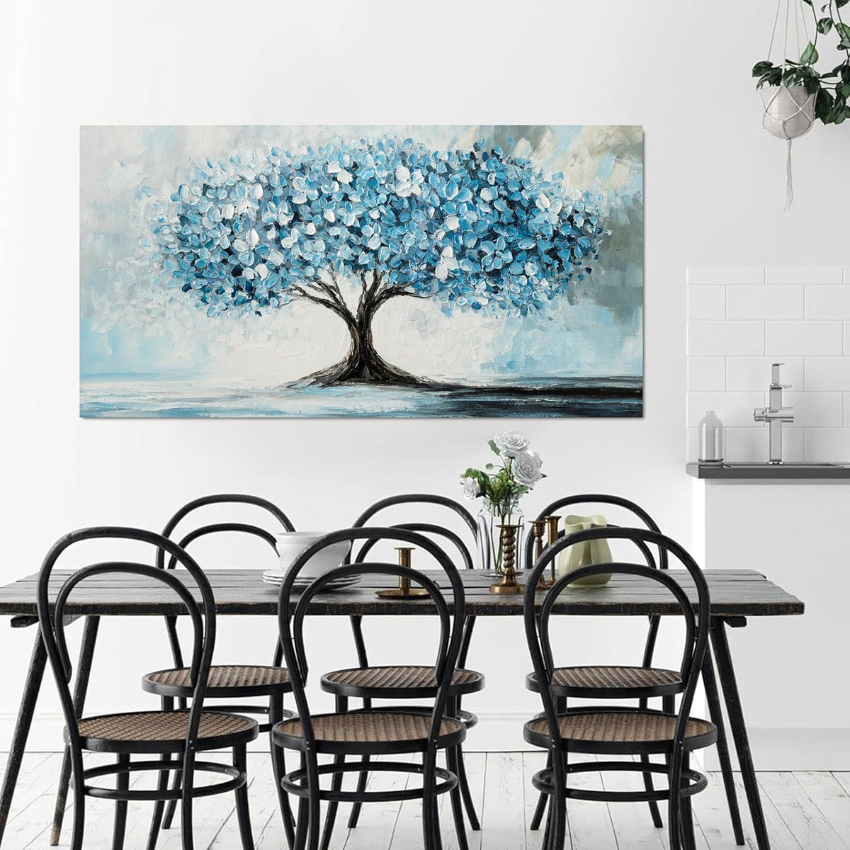 Canvas Wall Art Decor Tree of Life Wall Art Modern Blue White Wall Art Prints Canvas Art Wall Decor Artwork for Walls Decorations Wall Art Pictures for Living Room for Beroom Office Decor 20" X 40"