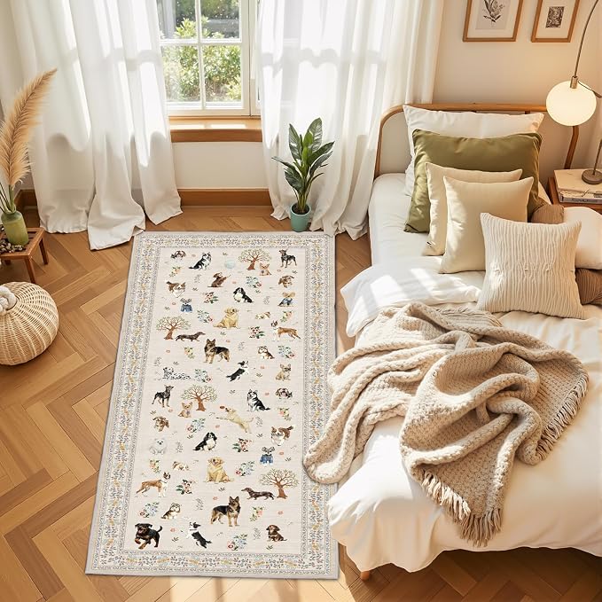 Beige Hallway Runner Rug 2x4 for Bedroom Kitchen | Ultra-Thin;Boho Style;Low - Image 4