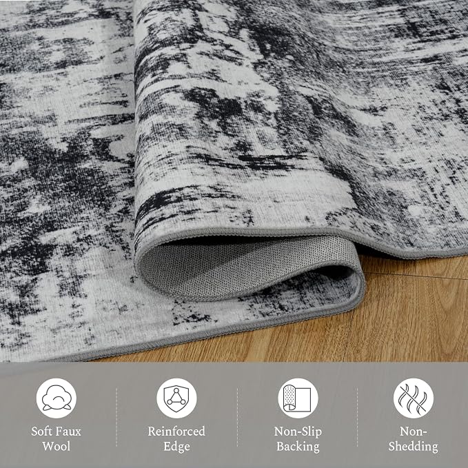 Rugflix 5x7 Area Rugs for Living Room, Washable Black Grey Dark Large Rug | - Image 7