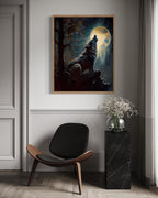 Wolf howling Poster Art Print, Halloween Scary Vintage Wall Art Academia Spooky Painting Decoration for Horror Prints, Gothic Posters Bedroom Decor 89 (Wolf howling, 11 x 14 inches, Wood Frame)