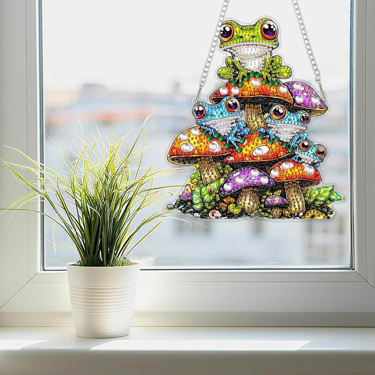 SENQAO Frog Diamond Art Hanging Kit for Adult, Special Shaped Rhinestone, Double Sided DIY Acrylic Diamond Art Painting Window Pendants Home Garden Wall Hanging Kits Hanging Ornament