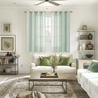 YoungsTex Light Green Linen Semi Sheer Curtains 45 Inch Length, Short Drapes - Image 2