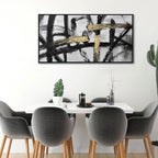CHATYOUNG Large Framed Wall Art, Black and White Gold Graffiti Modern Abstract Paintings Hand Drawn Textures Canvas Prints Wall Pictures for Bedroom Living Room Office Decor 24 x 48 In