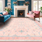 Washable Pink and Blue 6x8 Boho Rugs - Image 6