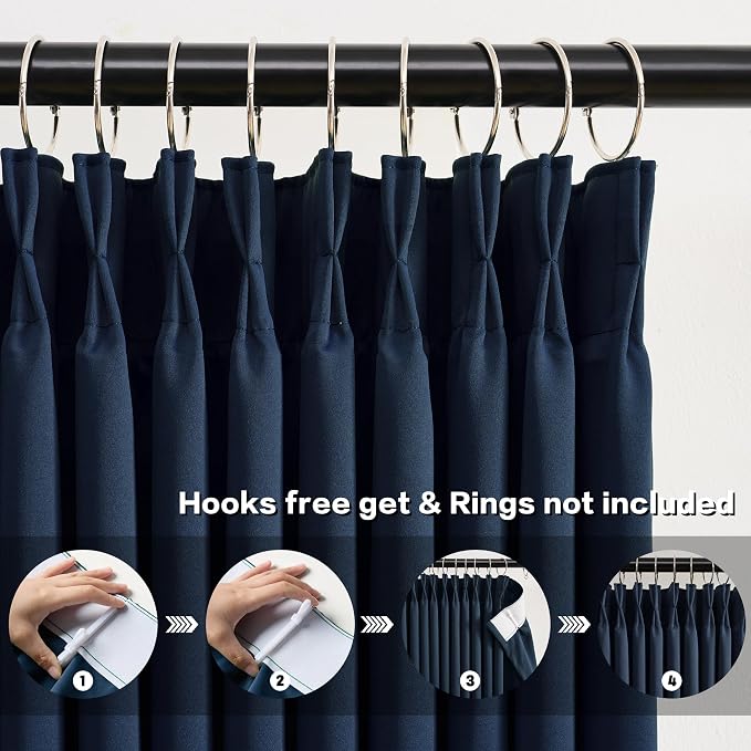 Navy Pleat Wide Width Drapes 80 x 96 inch Long 2 Panels - Image 2