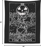 The Moon Tarot Card Tapestry (Black & White) - Werewolf - Gothic Halloween Home Decor Wall Hanging (80" x 68")