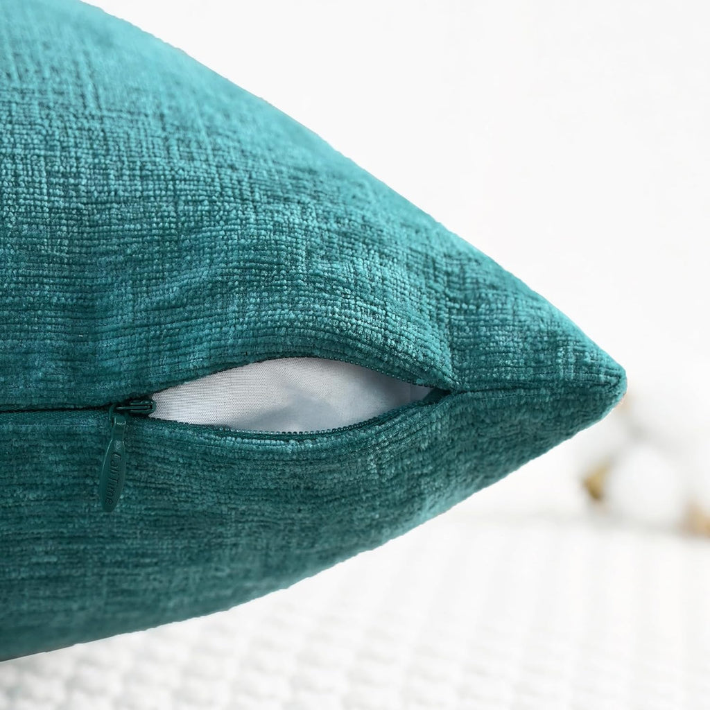 CaliTime Throw Pillow Covers Decorative 18 X 18 Inches Pack of 2 Cozy Chenille Cushion Cases for Couch Sofa Bed Living Room Home Teal