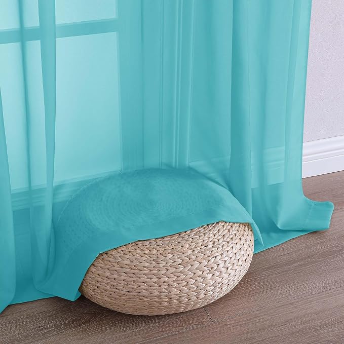 Turquoise Sheer Curtains 72 Inches Long 2 Panels Set, Light Filtering Sheer - Image 5