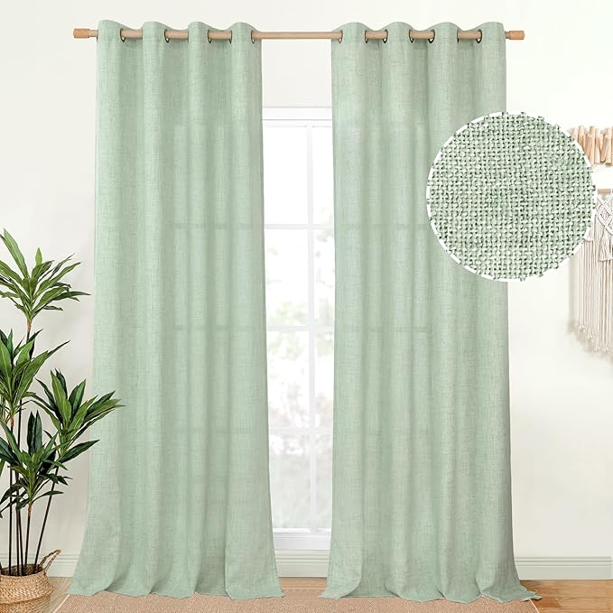 YoungsTex Sage Green Linen Curtains 95 Inch Long by YoungsTex