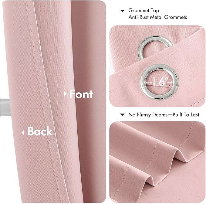 MIULEE Blackout Curtains for Bedroom 2 Panels 40 x 50 Inch Long Pink | Thermal - Image 4