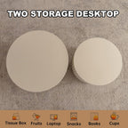 Round Nesting Coffee Table Set of 2, Modern Coffee and End Table Set Small Circle Wooden Drum Side Table Accent End Tables for Living Room Office, No Assembly,Cream Large
