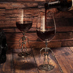 Stemmed Skeleton Wine Glass Set of 2 | 12oz Gothic Wine Goblets 10" Tall | Halloween Skeleton Decor Drinkware, Spooky Wine Glass Gift Set, Haunted Party Barware, Gothic Skeleton Gifts for Wine Lovers