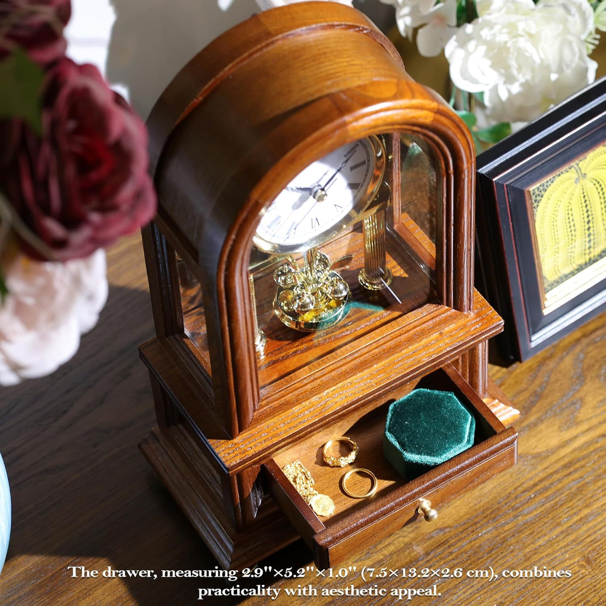 AYRELY® Wooden Table Anniversary Clock, Antique Shelf Clocks, Revolving Pendulum Mantel Clocks, Desk Grandfather Clock for Living Room, Home Decor Gift