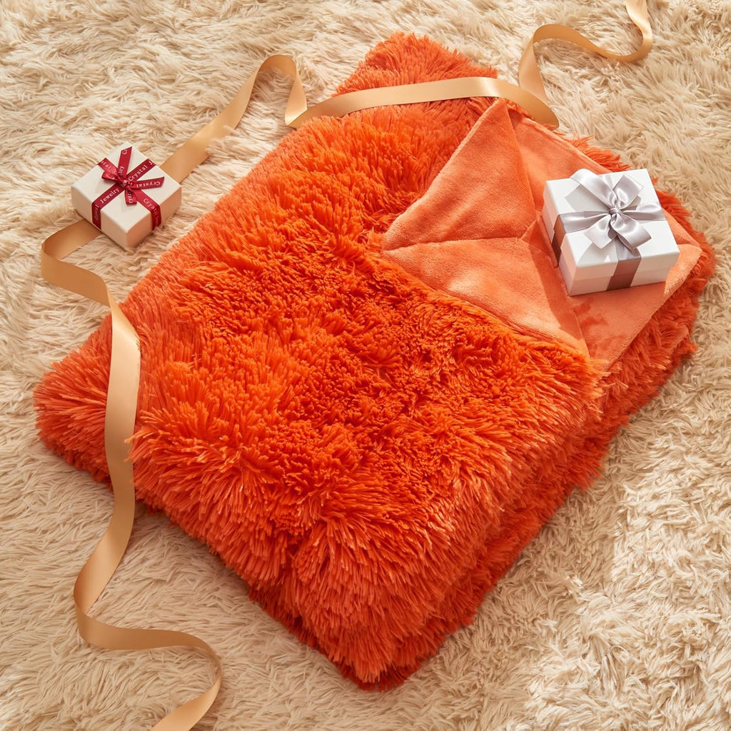 GONAAP Fuzzy Faux Fur Throw Blanket Queen Size Orange Super Soft Cozy Plush Fuzzy Shaggy Blanket for Couch Sofa Bed (Orange, Queen(90"x90"))