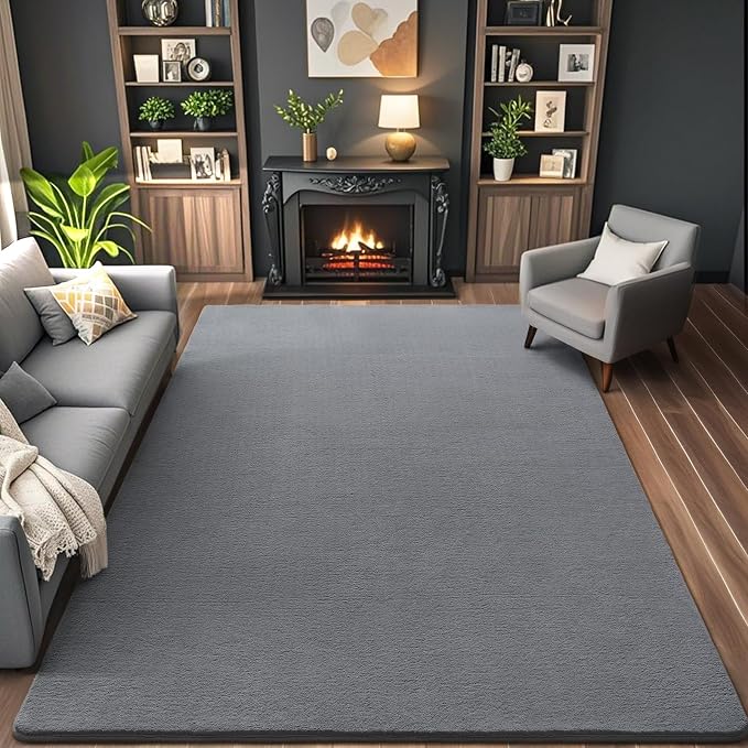 5x7 Area Rugs for Living Room Non Slip Dorm Bedroom Rug, Dark Grey | Modern - Image 2
