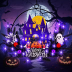 Lighted Halloween Wreaths for Front Door, Welcome Metal Wooden Door Wreath Decor Hanging Sign, 30 LED Lighted Wall Decor Battery Operated for Halloween Indoor Outdoor (Spider)
