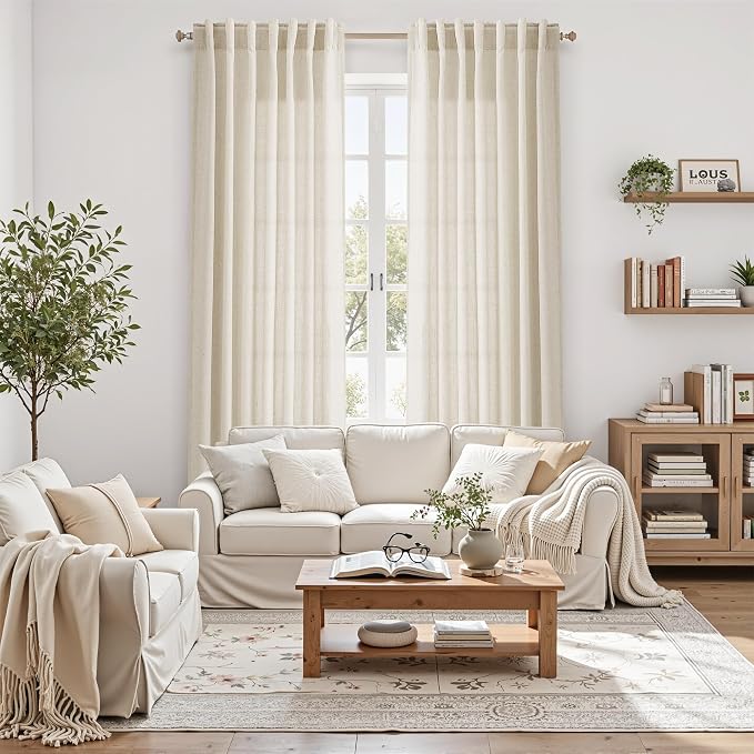 Birch Beige Linen Curtains for Living Room 98 Inches Long Light Filtering Semi - Image 6