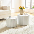 Nesting Cofee Tables Set of 2 with Storage, Modern Round Wooden Coffee Table Circle Side Tables Accent Walnut Table for Living Room, Small Spaces, Bedroom,Balcony, Office(19.17" White)