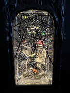 GenSwin Halloween Skeleton Snow Globe Lantern Ghost Projection Lamp with 6 Hour Timer, Battery Operated & USB Powered LED Spinning Water Glittering Globe Halloween Decoration Parties(11”, 3AA)