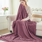 BEDELITE 3D Ribbed Jacquard Plum Fleece Throw Blanket - Image 6