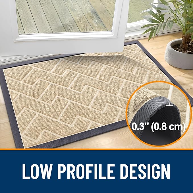 OLANLY Front Door Mat Outside 47x23, All-Season Absorbent Rubber Doormat | Beige - Image 4