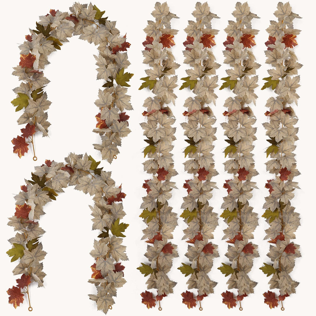 PARTY JOY 6PCS Leaf Garland, 5.6Ft Halloween Garland Artificial Maple Leaf Autumn Hanging Fall Vines Thanksgiving Decorations Fall Decor