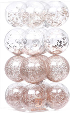 Sea Team Shatterproof Clear Plastic Christmas Ball Ornaments Decorative Xmas Balls Baubles Set with Stuffed Delicate Decorations (100mm/3.94 inch 16-Pack, Rose Gold)