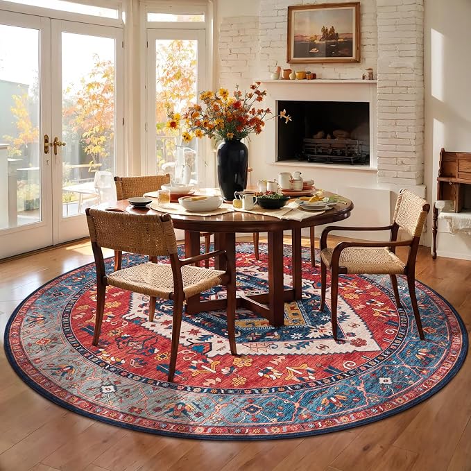 SERISSA 5ft Washable Non Slip Round Round Boho Area Rug - Image 3