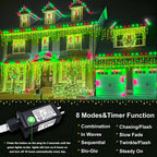 Icicle Lights for Outside, 33ft 400 LED Red and Green Christmas Lights 8 Modes with 75 Drops, Waterproof Christmas Icicle Light Outdoor Plug in for Indoor Party Holiday Halloween Decorations