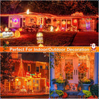 Orange Halloween Lights Outdoor, 66FT 200 LED String Lights for Outside with 8 Modes Waterproof, Plug in Connectable Twinkle Light Green Wire for Indoor Garden Tree Patio Party Decorations