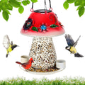 Mushroom Solar Bird Feeders for Outdoors Hanging Metal Wild Bird Feeder Garden Lantern with S Hook for Garden Decoration red