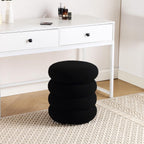 ONEVOG 16 Inch Small Ottoman Foot Rest, Sherpa Storage Ottoman for Toys, Black Vanity Stool Soft Tufted Fabric Pouf, Footstool Seat for Living Room, Dorm, Bedroom