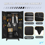 Metal Garage Storage Cabinet, 75” Cleaning Tool Cabinet with Hooks and Hanging Rods, Heavy Duty Garden Tool Organizer, Broom Cabinets for Home, Garage, Laundry Room, Gym, Workshop