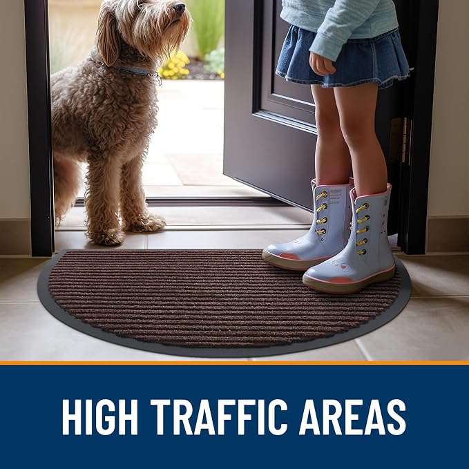 OLANLY Half Circle Front Door Mat 35x23, Waterproof Heavy-Duty Doormat | Brown - Image 7