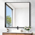 Black Bathroom Mirror, 42x42 Inch Rectangular Framed Mirror, Large Wall Mounted Bathroom Vanity Mirror Over Sink for Bedroom,Restroom, Living Room, Hangs Vertically or Horizontally